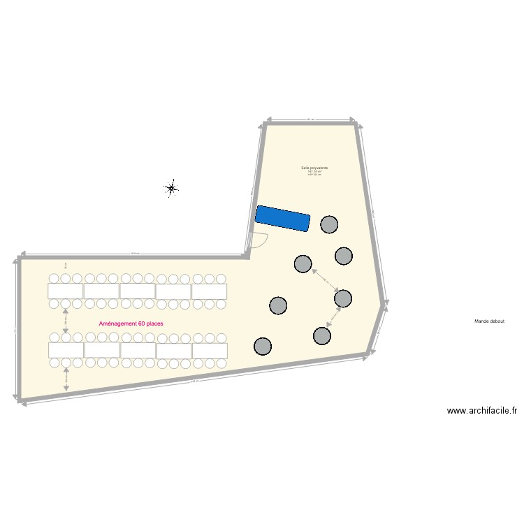 Salle VdL Aménagement 60 places. Plan de 0 pièce et 0 m2