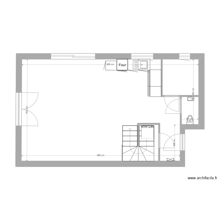 bas. Plan de 1 pièce et 51 m2