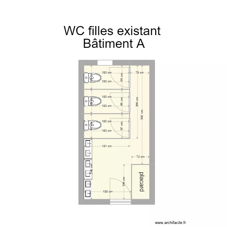 wc bat A filles  existant . Plan de 