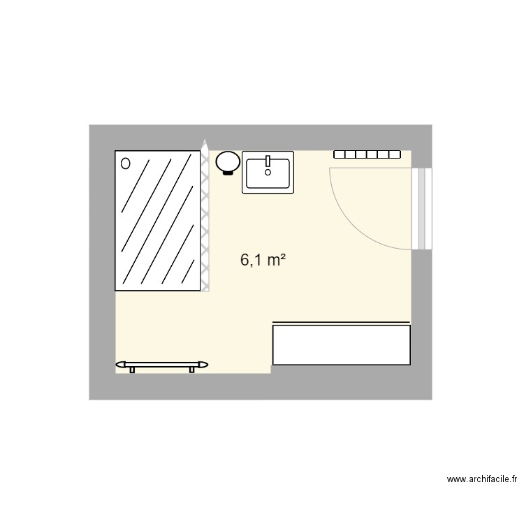 projet salle de bain. Plan de 1 pièce et 6 m2