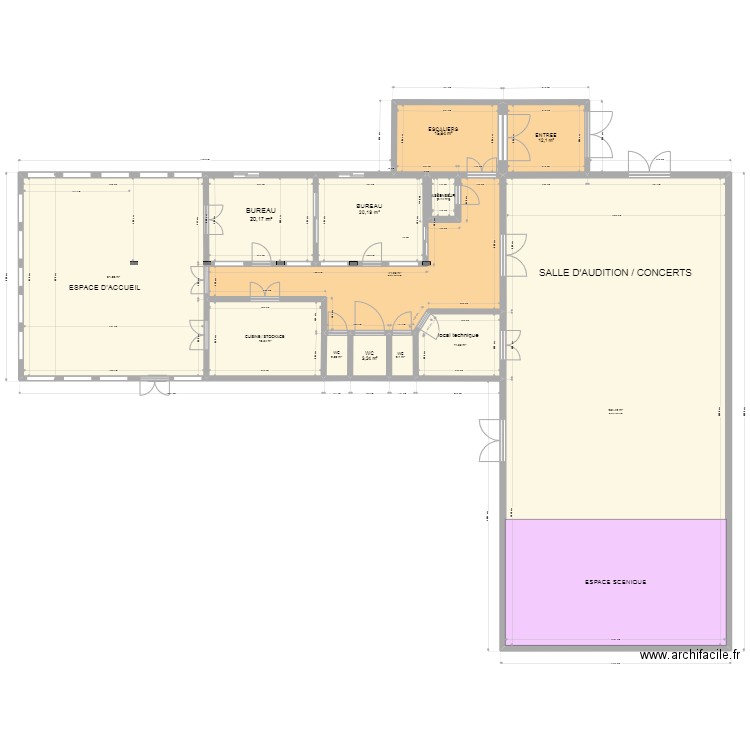 RC et SALLE AUDITION IMPULSE maj 17-06-22 B. Plan de 13 pièces et 466 m2