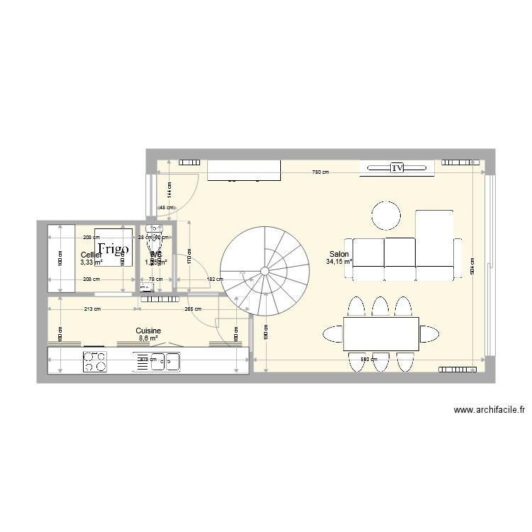 Maison. Plan de 4 pièces et 47 m2