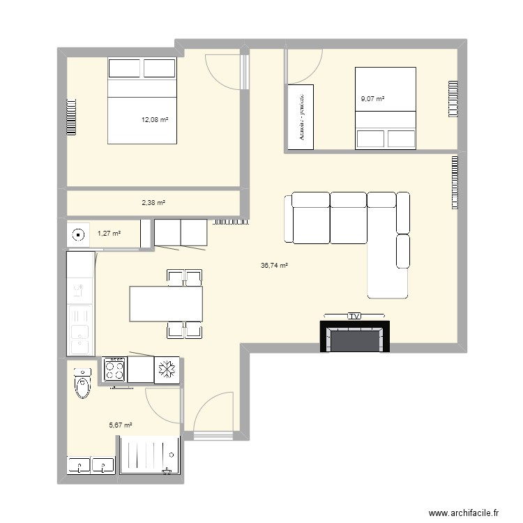 Plan projet v1. Plan de 6 pièces et 67 m2