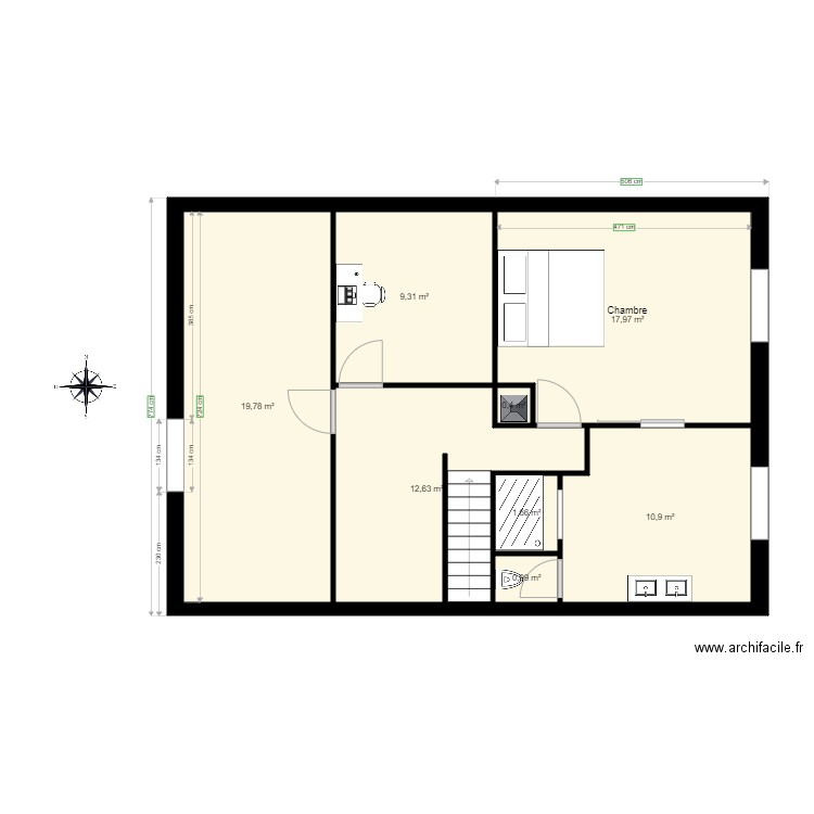 plan etage. Plan de 8 pièces et 74 m2