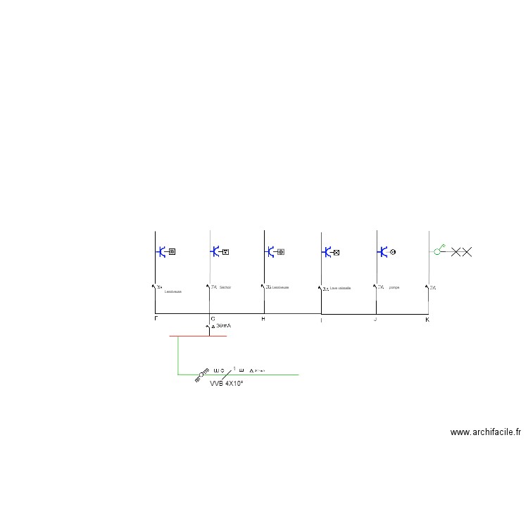 Schémas unifilaire 30 mA. Plan de 0 pièce et 0 m2
