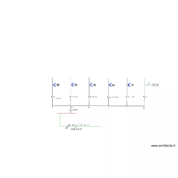 Sch&eacute;mas unifilaire 30 mA. Plan de 