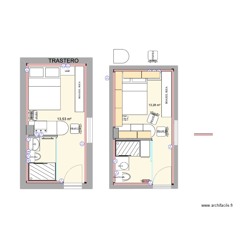 TRASTERO V12. Plan de 2 pièces et 27 m2