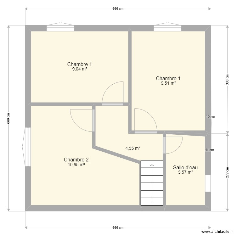 1er étage. Plan de 5 pièces et 37 m2