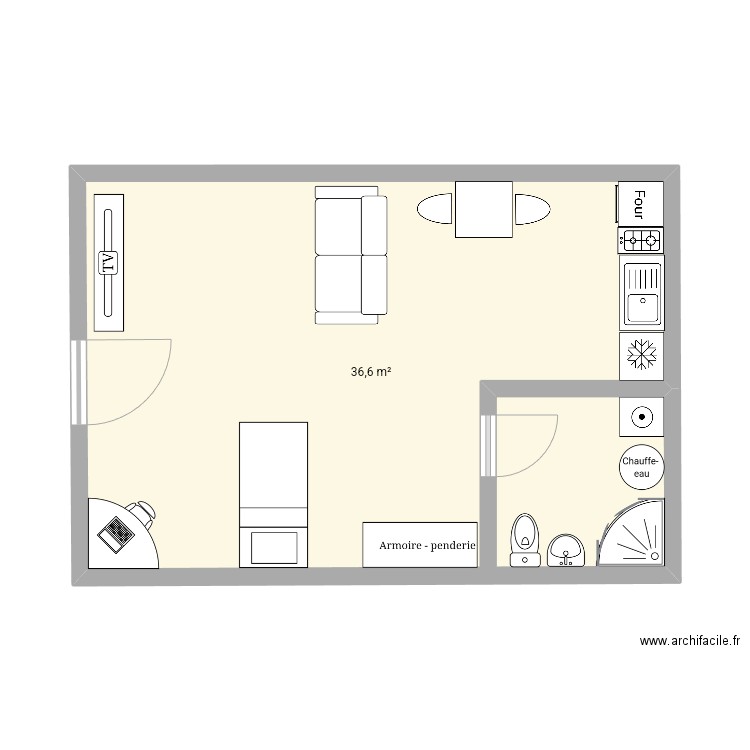 bureau2. Plan de 1 pièce et 37 m2