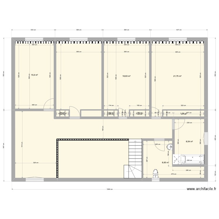 Etage Maison UCA. Plan de 9 pièces et 76 m2