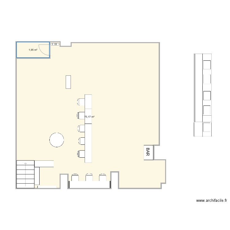 murs NB3. Plan de 2 pièces et 77 m2