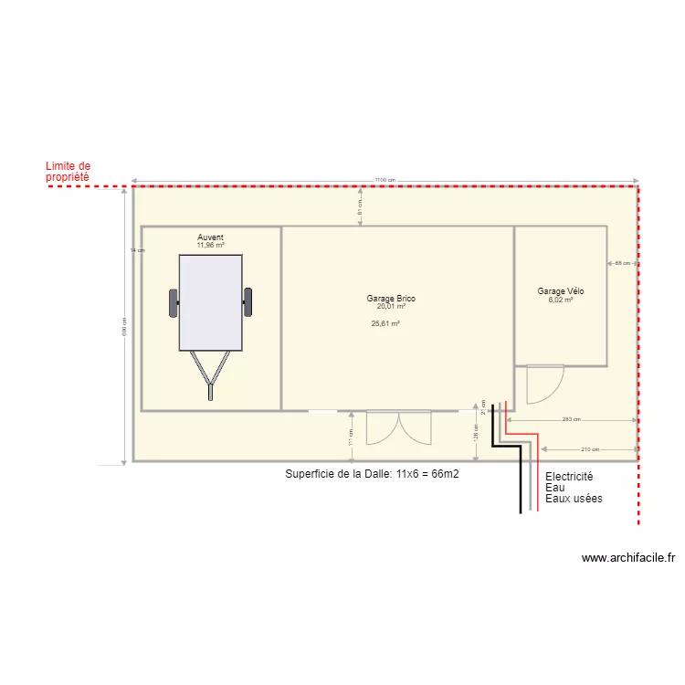 Plan garage Auvent Droite Vrai. Plan de 