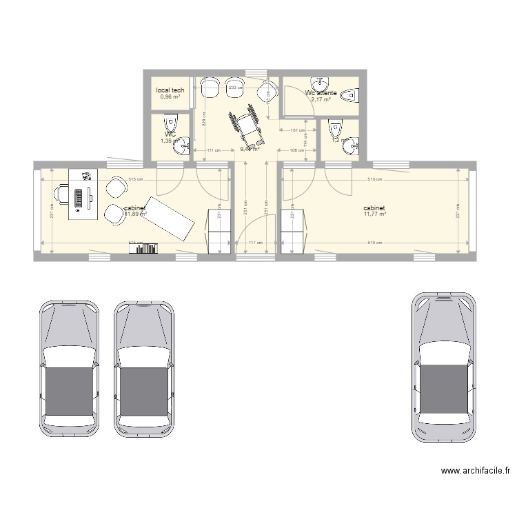 test 40m2. Plan de 7 pièces et 39 m2