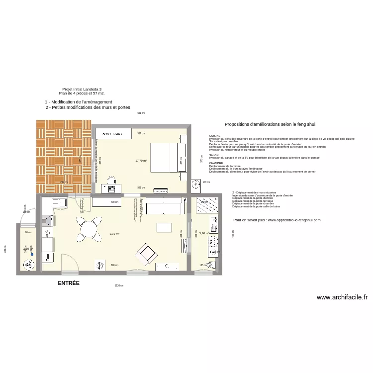 Projet Landeda 3 modifie 1er reamenagement 2&egrave;me modification murs portes. Plan de 
