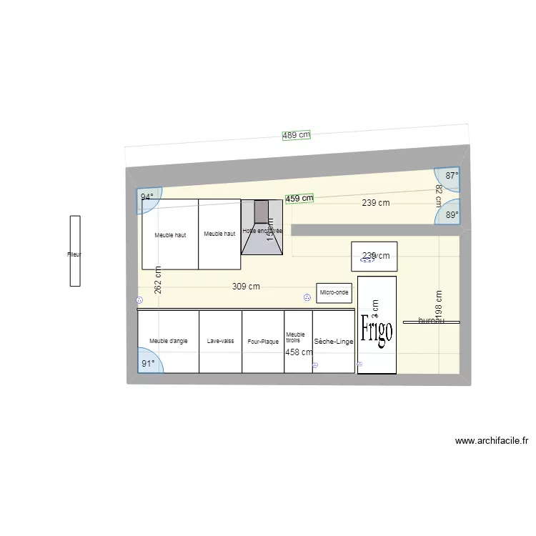 MUR CUISINE  15/08 Prises Elec Frigo/S&egrave;che -linge. Plan de 