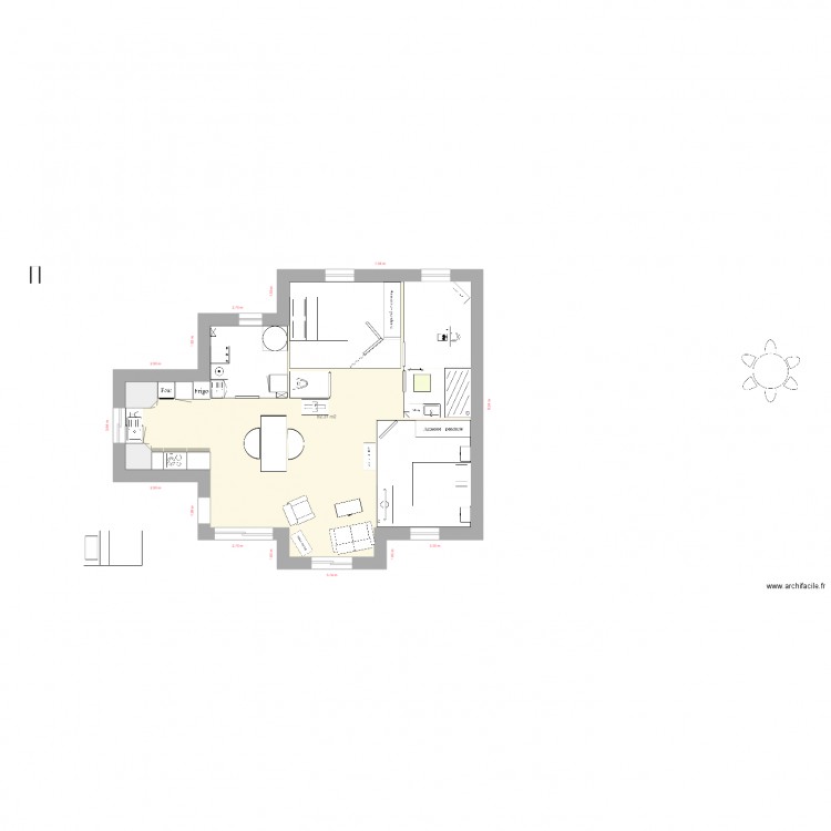 plain pied 2. Plan de 1 pièce et 82 m2