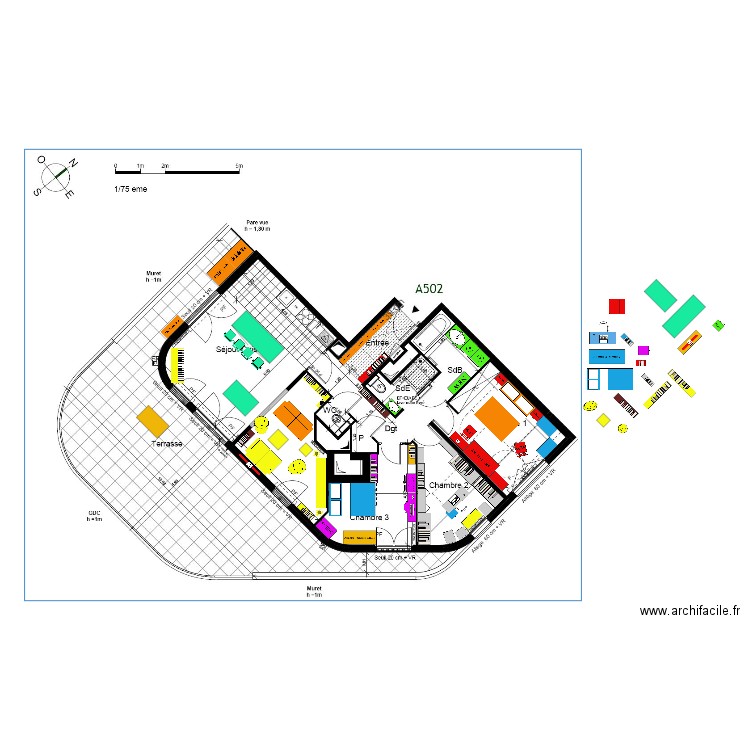 FINAL plan indice 10 AMENAGEMENT mobilier V7ter canapé 3 places de Lille dos terrasse et Bureau. Plan de 0 pièce et 0 m2