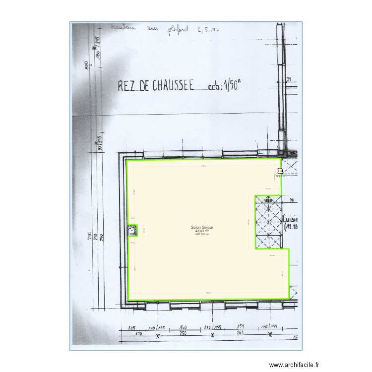 JM MARI  Salon Séjour. Plan de 1 pièce et 43 m2