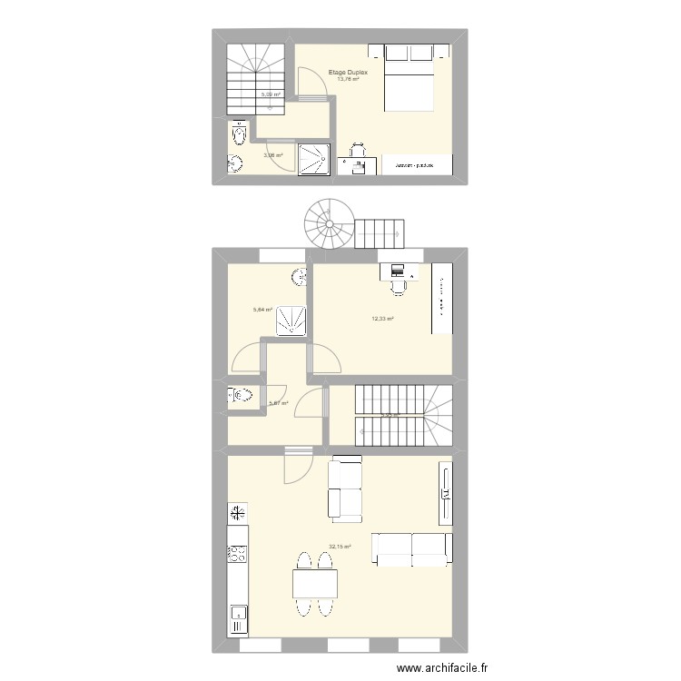 Charleville 1er 1 chambre. Plan de 8 pièces et 84 m2