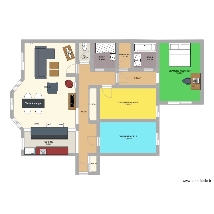 COOLOCATION CANAP EN L. Plan de 0 pièce et 0 m2