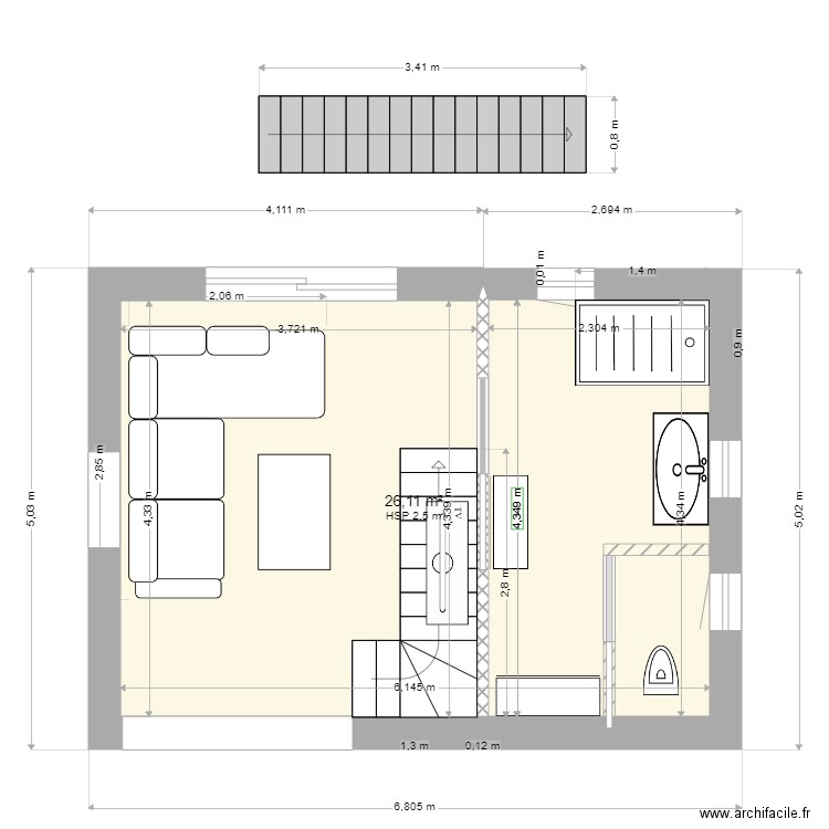 Maison David 2eme projet. Plan de 1 pièce et 26 m2