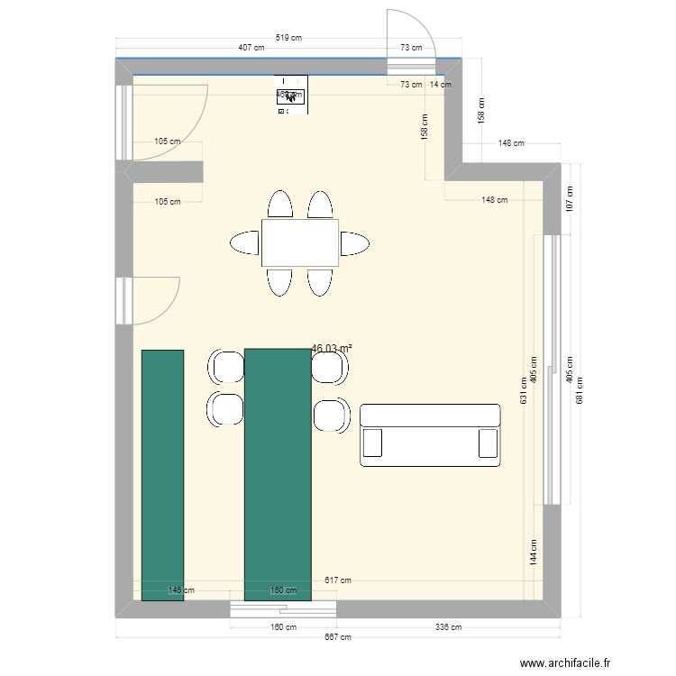 SALON ZARMIX LIVO2. Plan de 1 pièce et 46 m2