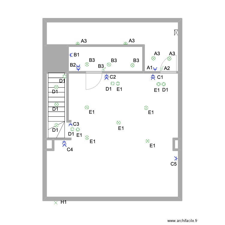 Hanlet. Plan de 6 pièces et 55 m2