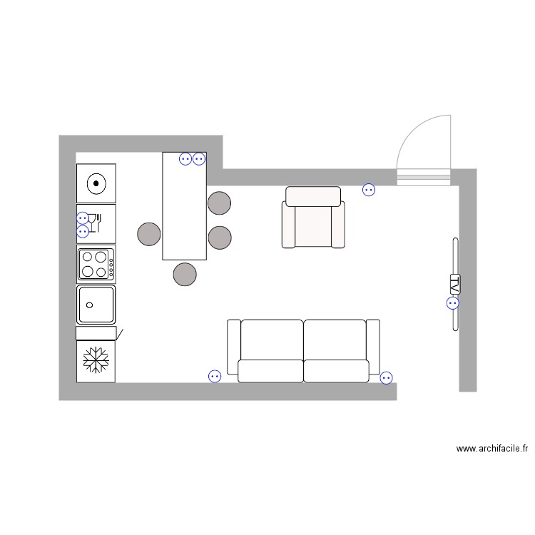 salon cuisine 16 m2. Plan de 0 pièce et 0 m2