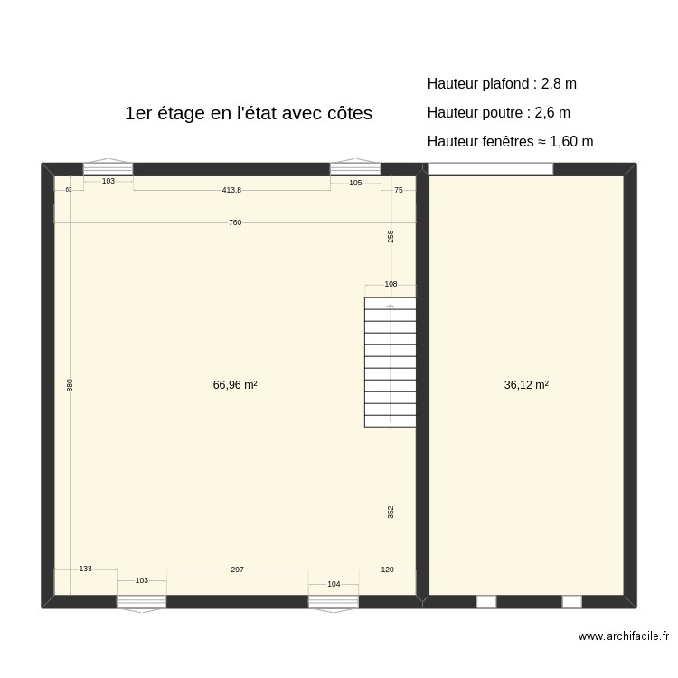 1er étage en l'état avec côtes. Plan de 0 pièce et 0 m2