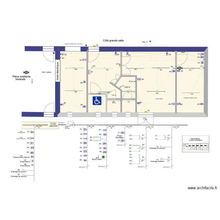 extension cercle V34. Plan de 2 pièces et 70 m2