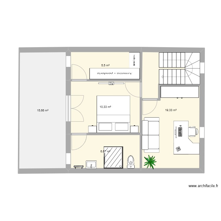 etage plan6. Plan de 5 pièces et 58 m2