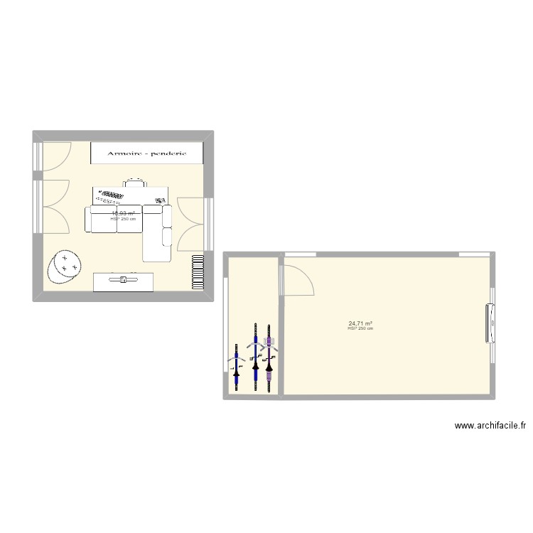 chambre parentale 3. Plan de 2 pièces et 42 m2