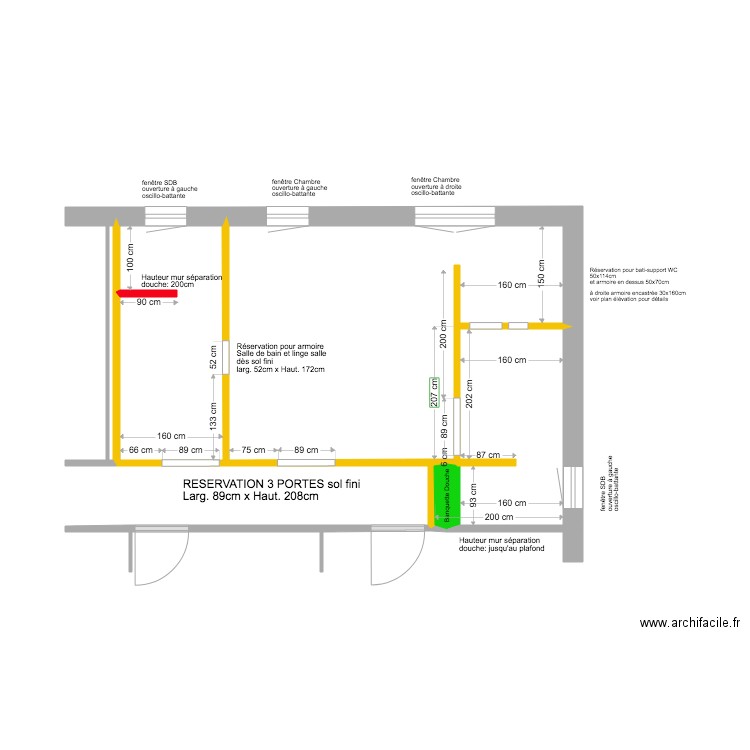 Plan SDB Chambre Cotations . Plan de 0 pièce et 0 m2