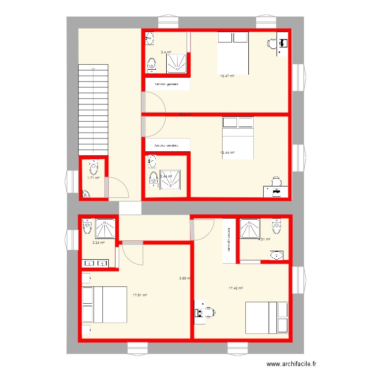 partie nuit situation 3. Plan de 0 pièce et 0 m2