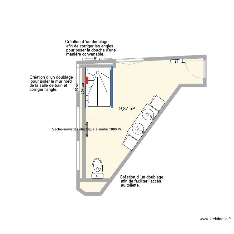 PIRRERA. Plan de 2 pièces et 10 m2