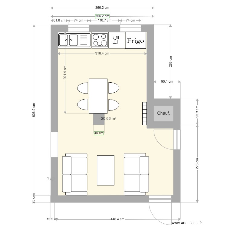 cuisine fenêtres long. Plan de 0 pièce et 0 m2