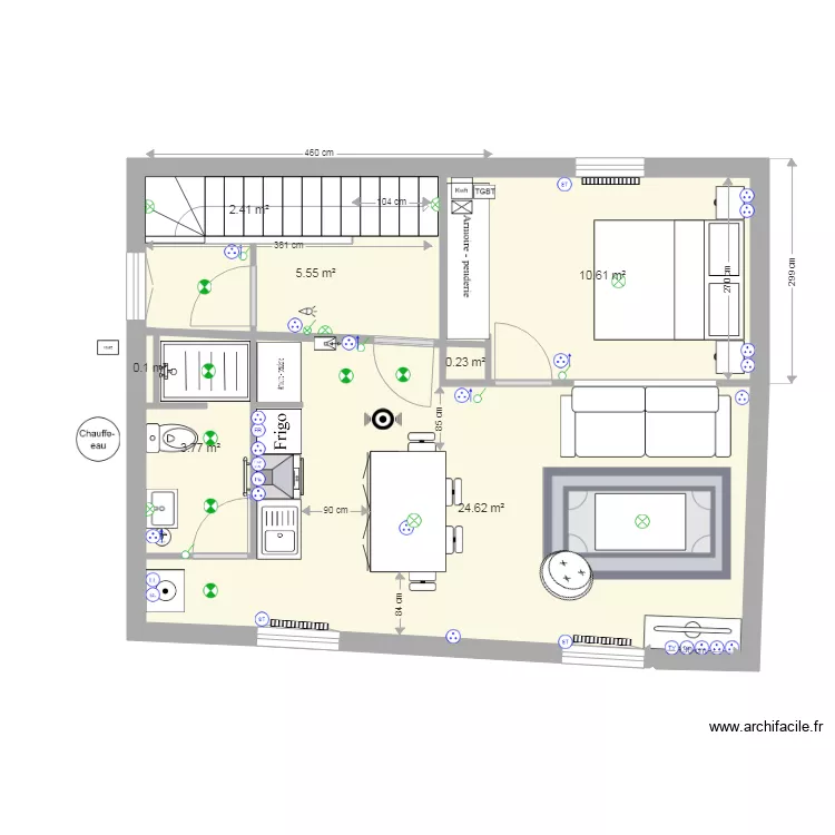 1er &eacute;tage projet V4 implantation &eacute;lectrique. Plan de 