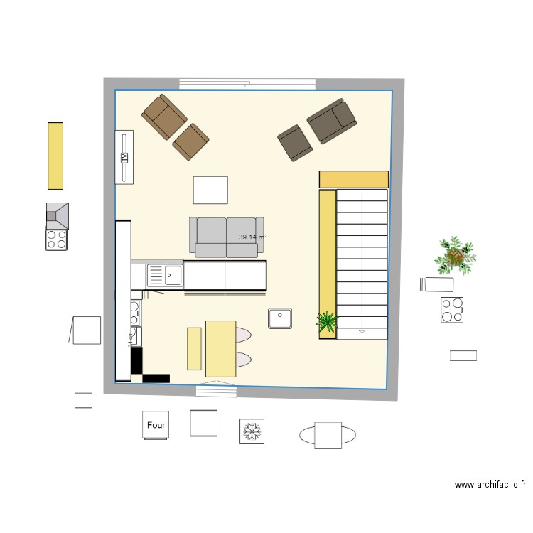 Grrr cuisine 2023 - 09 four décalé à droite. Plan de 1 pièce et 39 m2