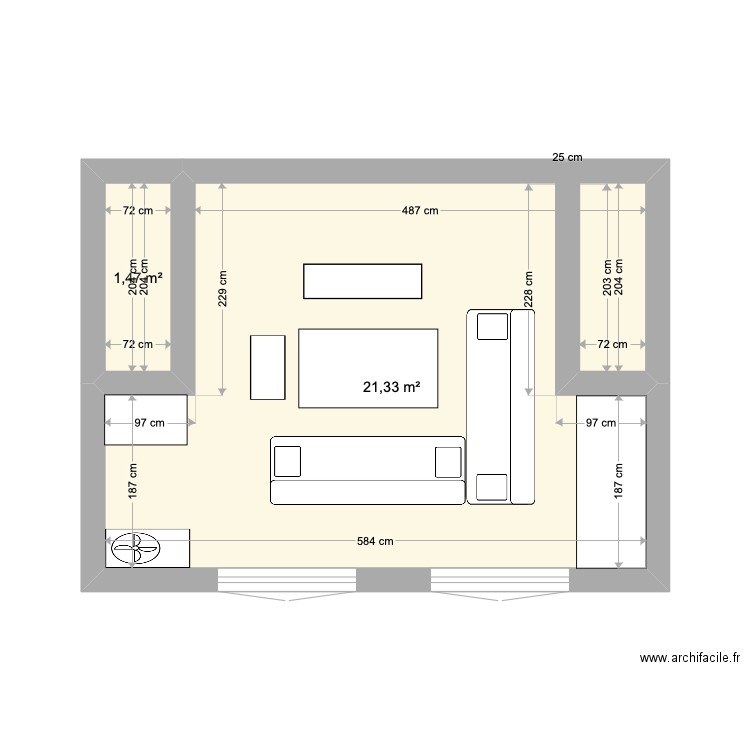 TERRASSE. Plan de 2 pièces et 23 m2