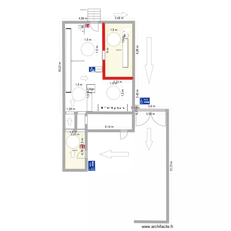 Projet du shop. Plan de 2  et 28 m²