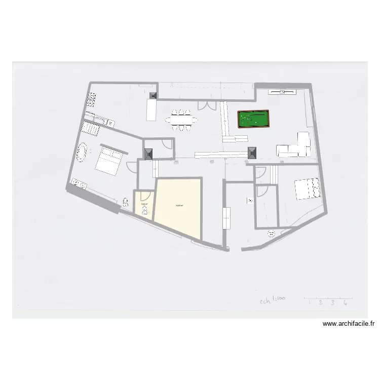 Plan D Niveau haut. Plan de 2  et 20 m²