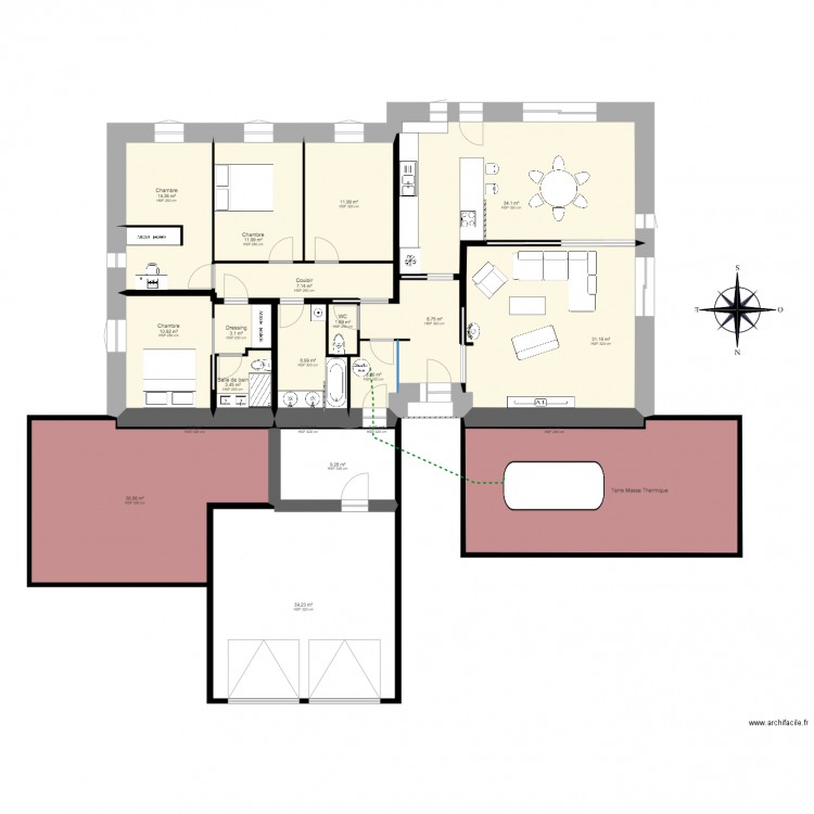 Maison Positive 4 chambre 150m2 Deux. Plan de 0 pièce et 0 m2