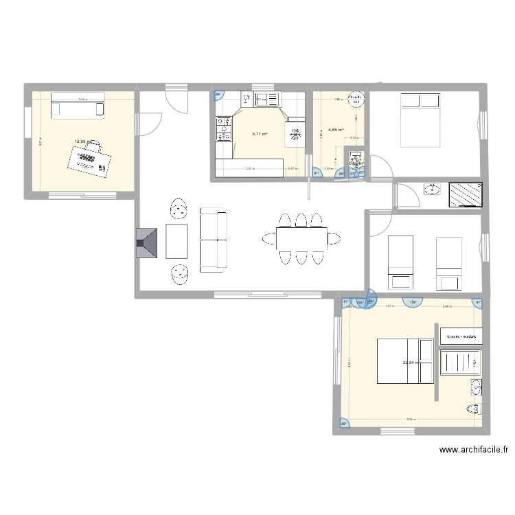 BESLE. Plan de 5 pièces et 51 m2