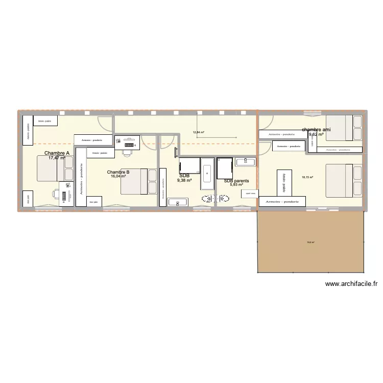 &eacute;tage. Plan de 7 Pièces et 89 m²