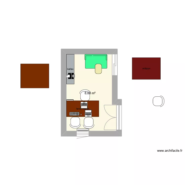 BUREAU N88 v2. Plan de 1  et 9 m²