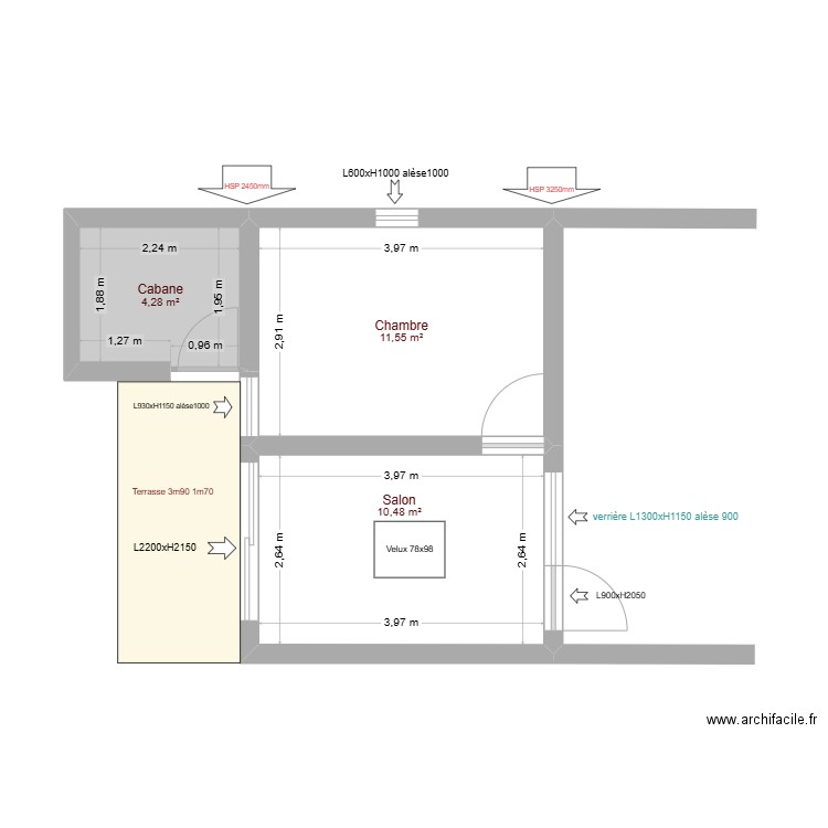 baniel. Plan de 3 pièces et 26 m2