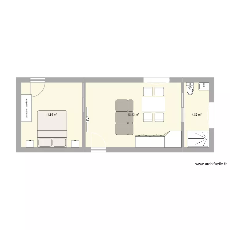 studio1. Plan de 3 Pièces et 35 m²