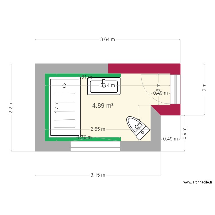 laveder. Plan de 1 pièce et 5 m2