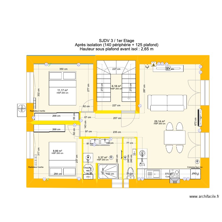 SJDV3 1 etage V2 bis (portes chambres+sdb). Plan de 7 pièces et 62 m2