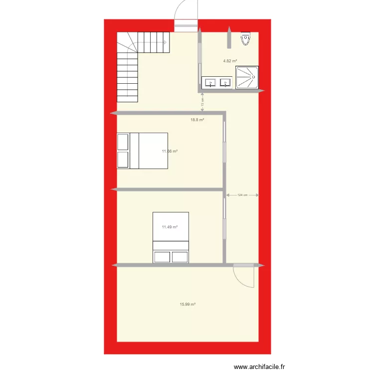 essai deux chambres sur 2eme partie grange. Plan de 